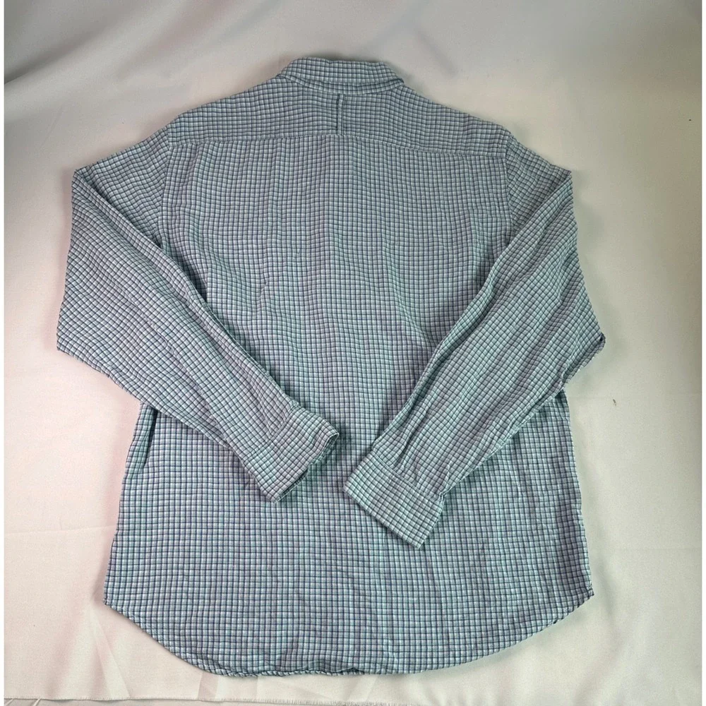 Banana Republic Slim Fit Linen Blend Men Sz L‎ Blue L/s Button Down Plaid Check